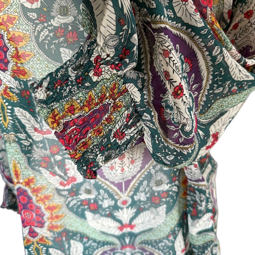 Umgee Floral Paisley Print Sheer Long Sleeve Blouse Top‎ Womens Size L - Picture 4 of 8